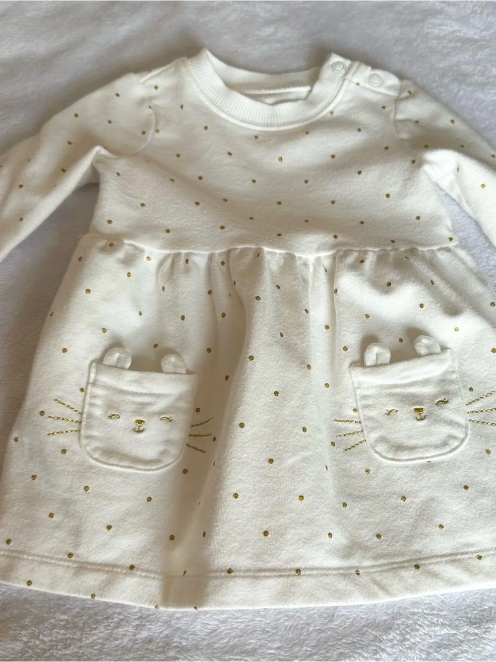 Carter's Cream Dress with Gold Dots and Kitty Pockets